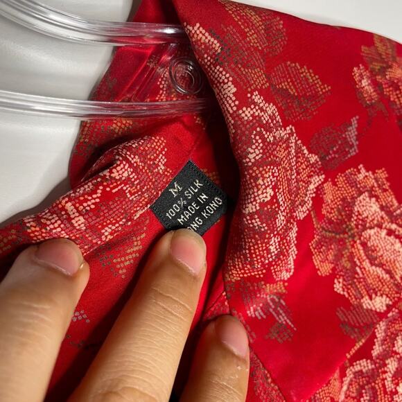 Linda Allard for Ellen Tracy Womens Button Down Shirt Sz M Red Oversized Floral - Picture 4 of 16